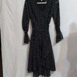 Tahari Black Long Sleeve Polka Dot Dress